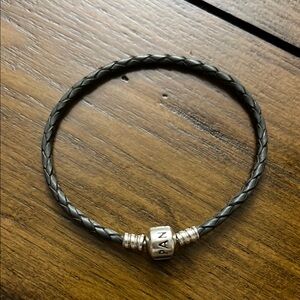 Pandora Braided Leather Bracelet with Silver Clasp